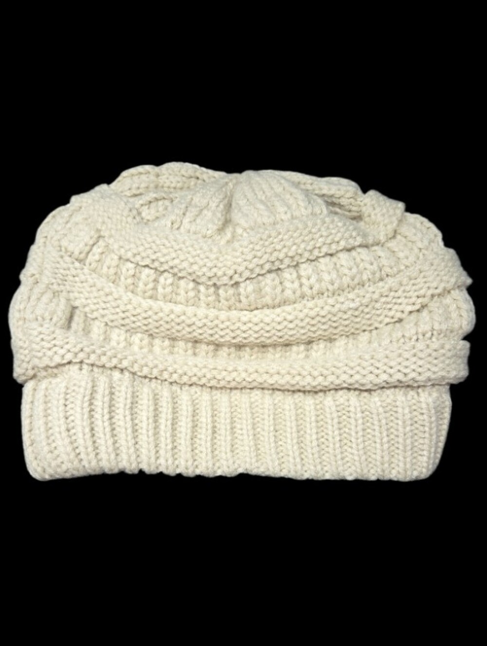 Unisex C.C. Beanie Classic Lt. Beige/Cream Cable-Knit Design With A Ribbed Cuff - Picture 3 of 7